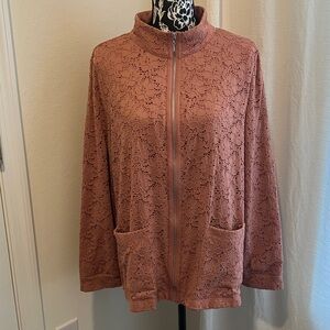 Denim&Co Women's Salmon Pink Lace Bomber Jacket